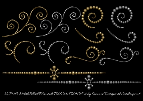Metal Effect Flourish 12 Pieces PNG