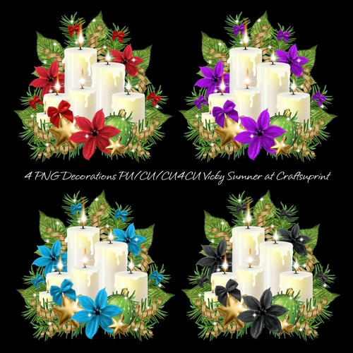 Christmas Candle Arrangement 4 Colours PNG