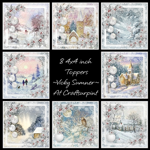 Frosty Christmas set of 8 4x4 inch Mini Toppers