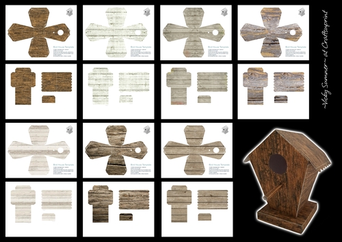 Bird Houses 3D set of 7 Wood Effect