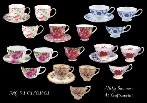 China Tea Cup and Saucer set of 6 PNG