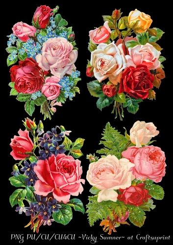 Vintage Floral Bouquets 2 set of 4 PNG