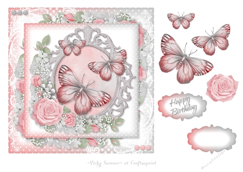 Pink and Grey Butterfly Floral Birthday