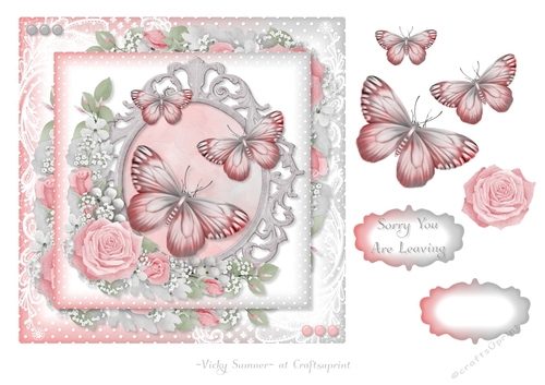 Pink and Grey Butterfly Floral Sorry You are Leaving