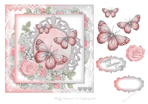 Pink and Grey Butterfly Floral Happy Valentines Day