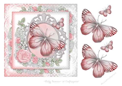 Pink and Grey Butterfly Floral 