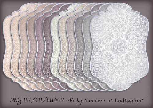 Dusky Shaped Damask Silver Edged Topper