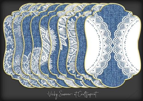 Denim and Lace Gold Edged Shaped Mat 1