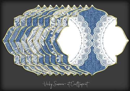 Denim and Lace Gold Edged Shaped Mat 2