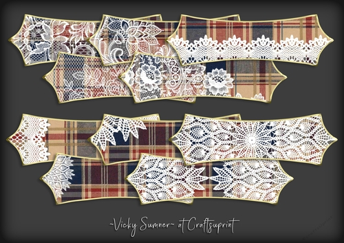 Tartan and Lace Gold Edged Pointed Sentiment Tag