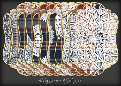 Tartan and Lace Gold Edged Shaped Mat 1