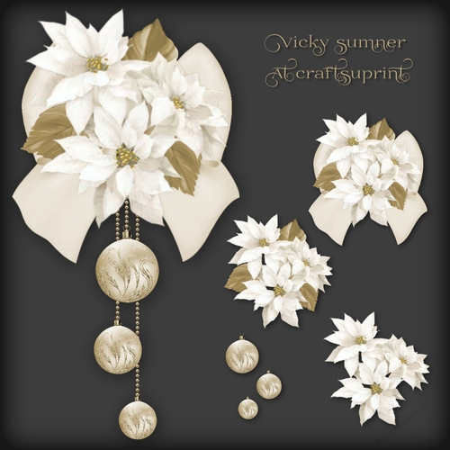 White Poinsettia Bauble and Bow Vignette