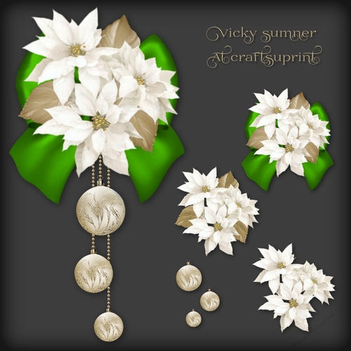 White Poinsettia Bauble and Green Bow Vignette