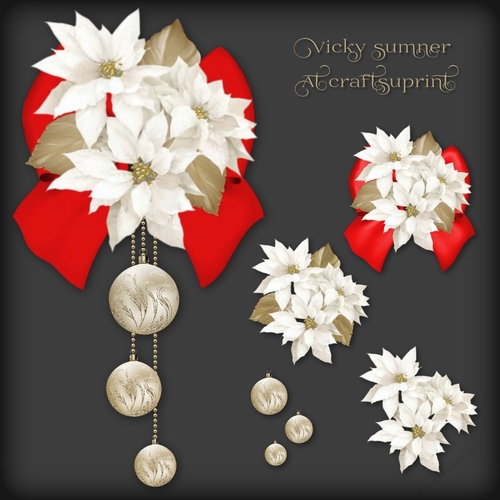 White Poinsettia Bauble and Red Bow Vignette
