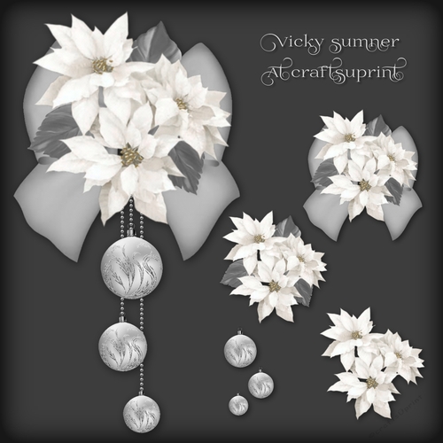 White Poinsettia Silver Bauble and Bow Vignette