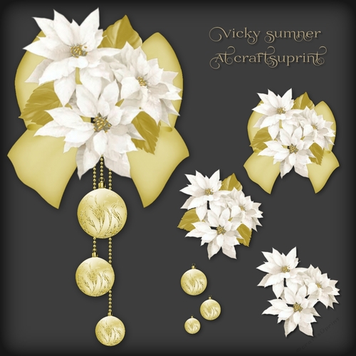 White Poinsettia Bauble and Soft Gold Bow Vignette