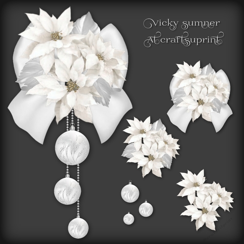 White Poinsettia Bauble and Soft Silver Bow Vignette