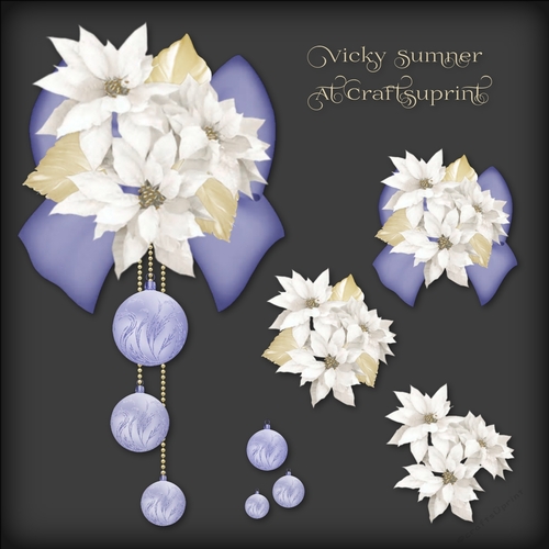 White Poinsettia Lilac Bauble and Bow Vignette