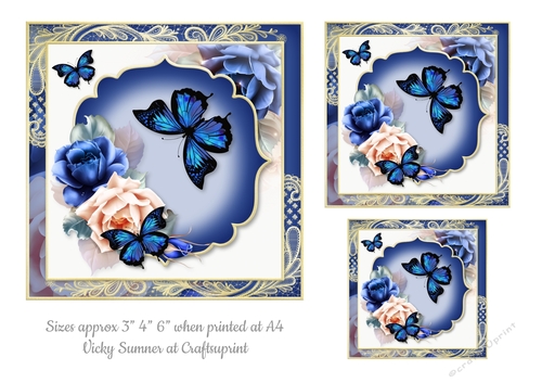 Opulent Blue Rose and Butterfly Toppers