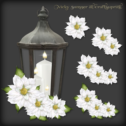 White Poinsettia and Lantern Decoupage 1