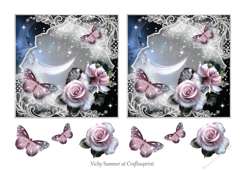The Rose and The Butterfly under the Moonlight 5 inch Toppers