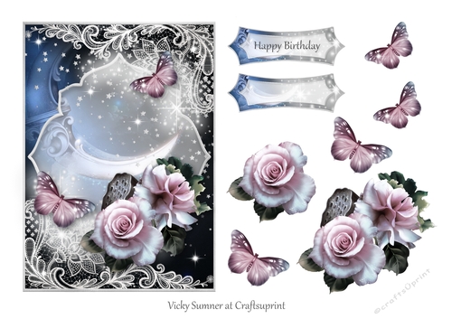 The Rose and The Butterfly under the Moonlight 5x7