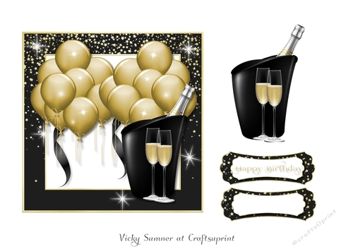 Gold Balloons Birthday Champagne