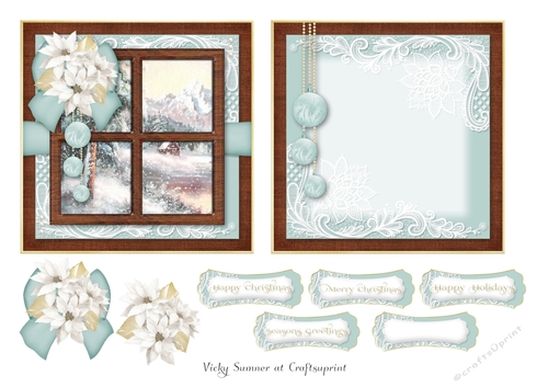Cool Mint Christmas Window Scene Quick Card 5x5 inch