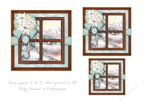 Cool Mint Christmas Window Scene Toppers
