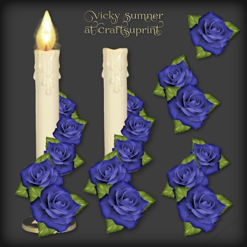Navy Rose Single Candle Decoupage