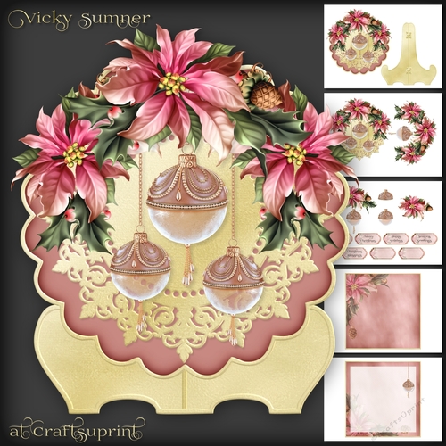 Pink Poinsettia and Bauble Plate and Stand