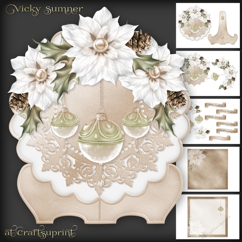 White Poinsettia Plate and Stand 