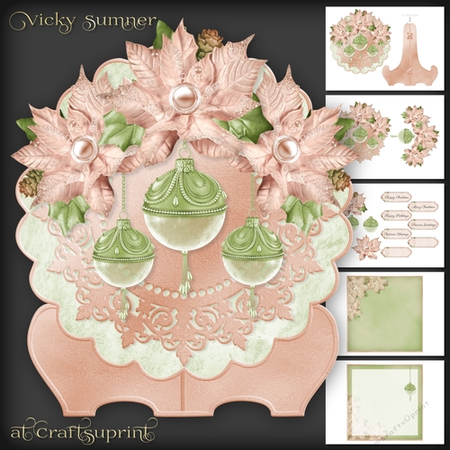 Pink and Mint Poinsettia Plate and Stand