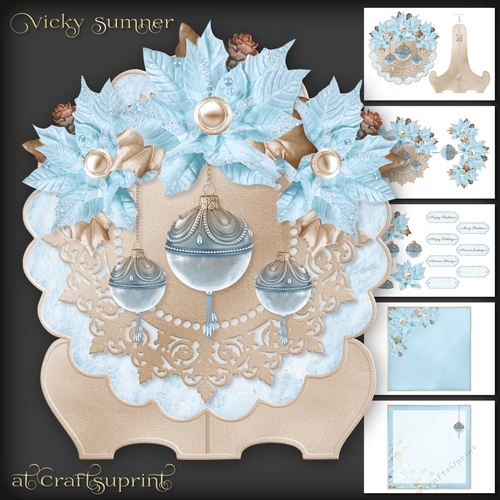 Blue Poinsettia and Bauble Plate and Stand
