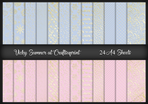  A4 Pink Blue and Gold Christmas Paper