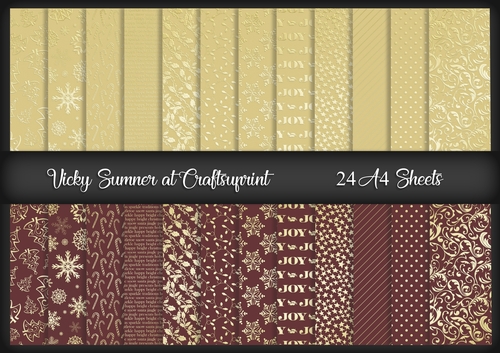A4 Gold and Dusky Cherry Christmas Paper
