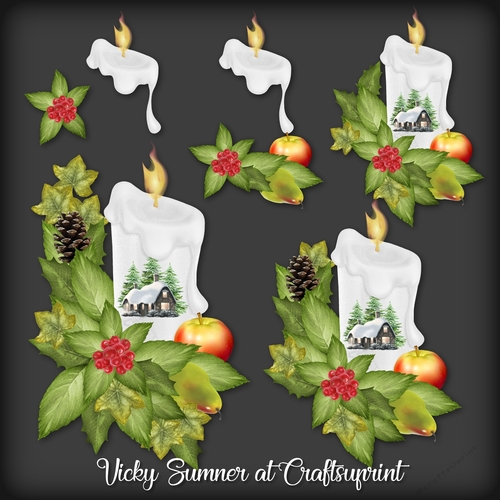 Candle Scene and Winter Foliage Clip Art