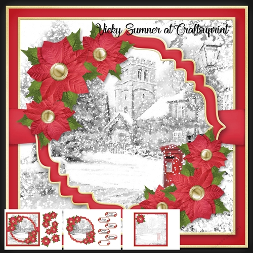 Christmas Village Sketch and Poinsettia Mini Kit