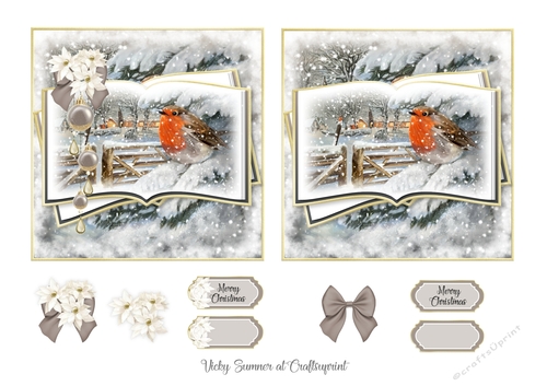 Robin Red Breast Open Book 5x5 Toppers