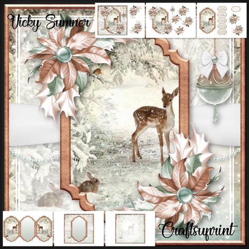 Winter Splendor Doe Rabbit and Robin