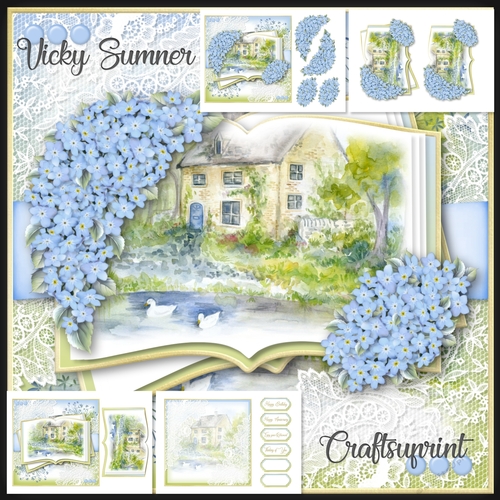 Forget me Not Cottage by the Pond Open Book