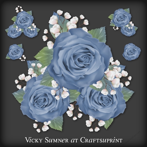 Sugar Plum Blue Rose Cluster PNG