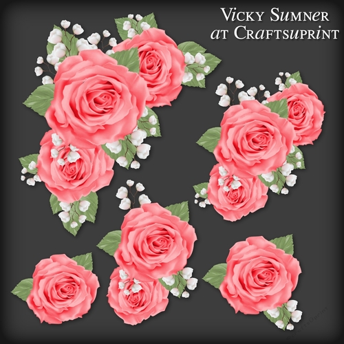 Sugar Plum Coral Rose Corner Vignette PNG