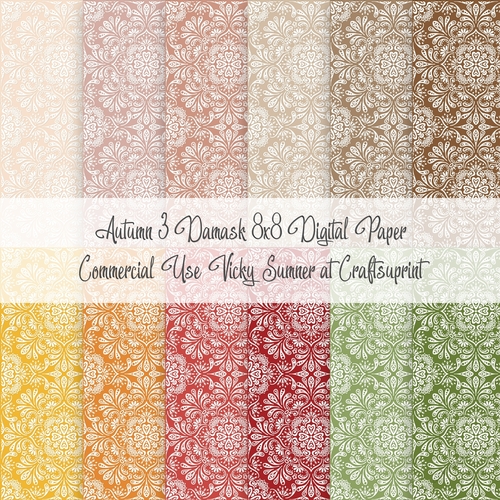 Autumn 3 Damask 8x8 inch Digital Paper