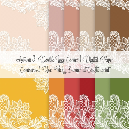 Autumn 3 Double Lace Corner 1 8x8 inch Digital Paper