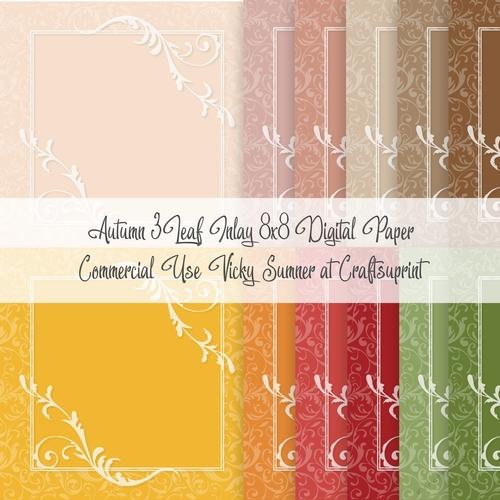 Autumn 3 Leaf Inlay 8x8 inch Digital Paper