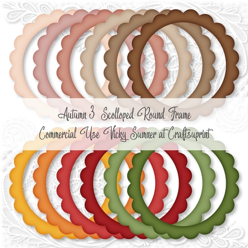 Autumn 3 Scolloped Round Frame PNG