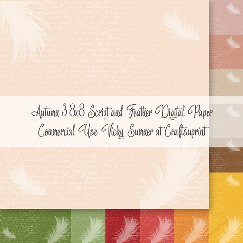 Autumn 3 Script and Feather 8x8 inch Digital Paper