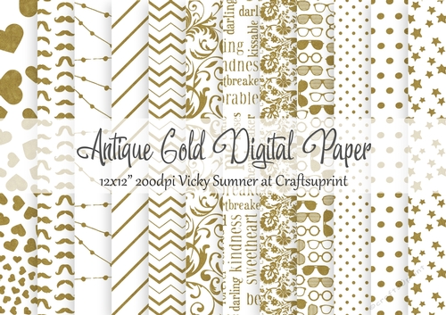 Antique Gold on White 12x12 inch Digital Paper