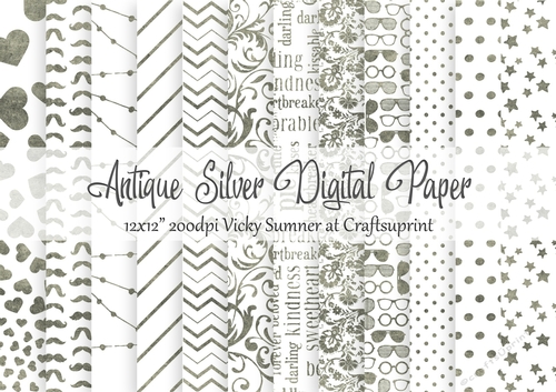 Antique Silver on White 12x12 inch Digital Paper
